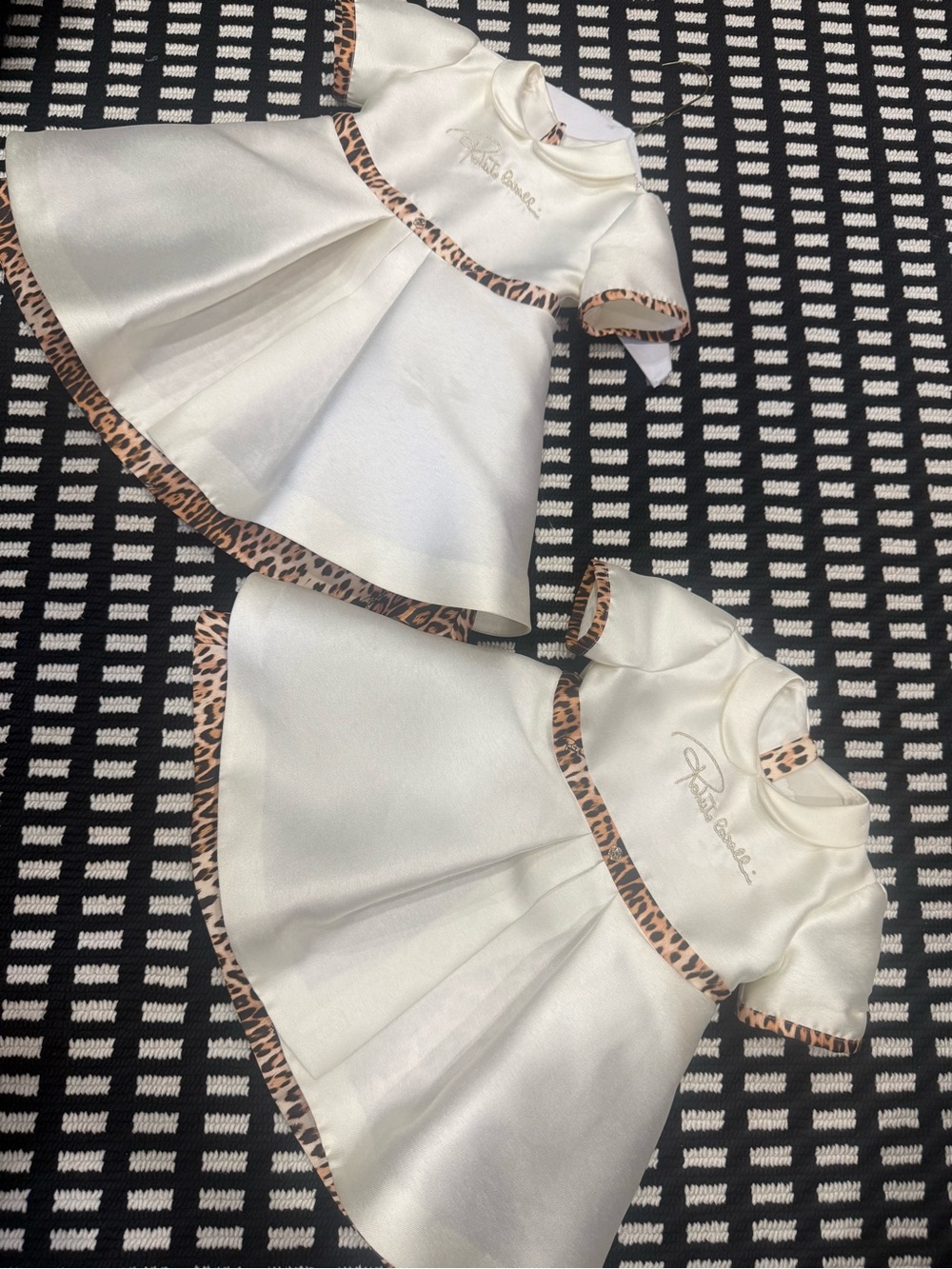 Roberto Cavalli Cream silk Dress with Leopard Trim ONLY 1 left